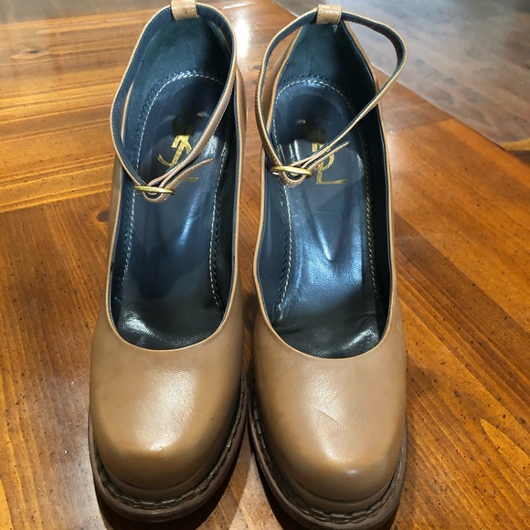 Yves Saint Laurent Brown Leather Heels w/ Strap - Picture 3 of 16